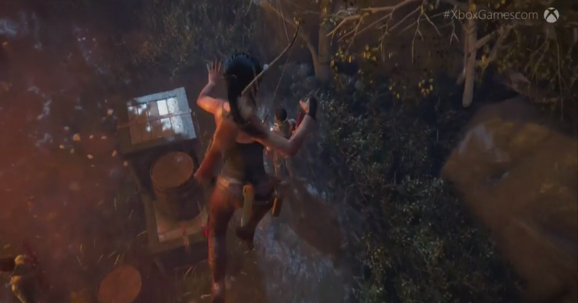 Stabbing someone after jumping on them? Of course Lara can do that